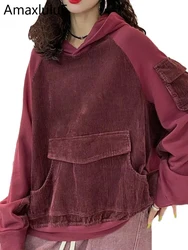 Max LuLu Brand Womens autunno Vintage felpe con cappuccio in velluto a coste larghe felpe con cappuccio per il tempo libero di moda vestiti classici Patchwork di grandi dimensioni