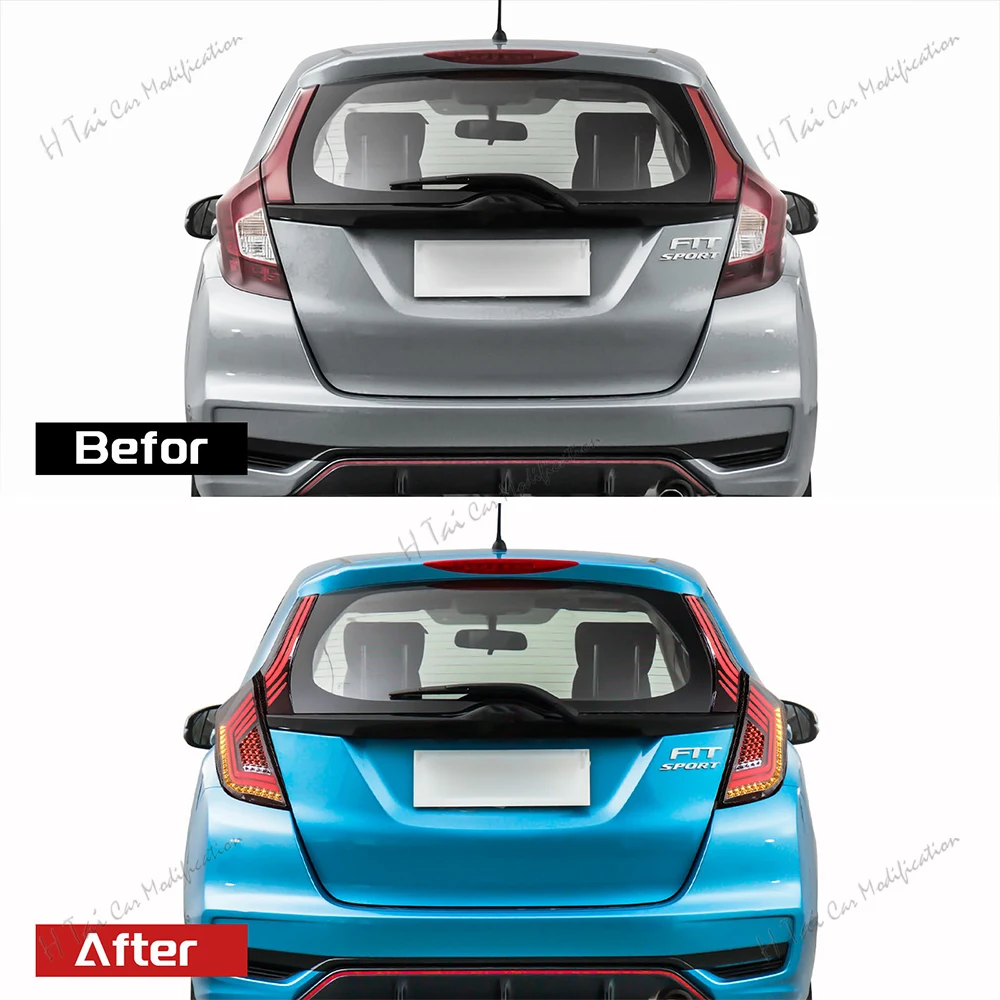 4Pcs LED Tail Lights For Honda Fit Jazz GK5 2014-2020 Rear Lamps Assembly DRL Taillight Dynamic Turn Signal Car Light Assemblies