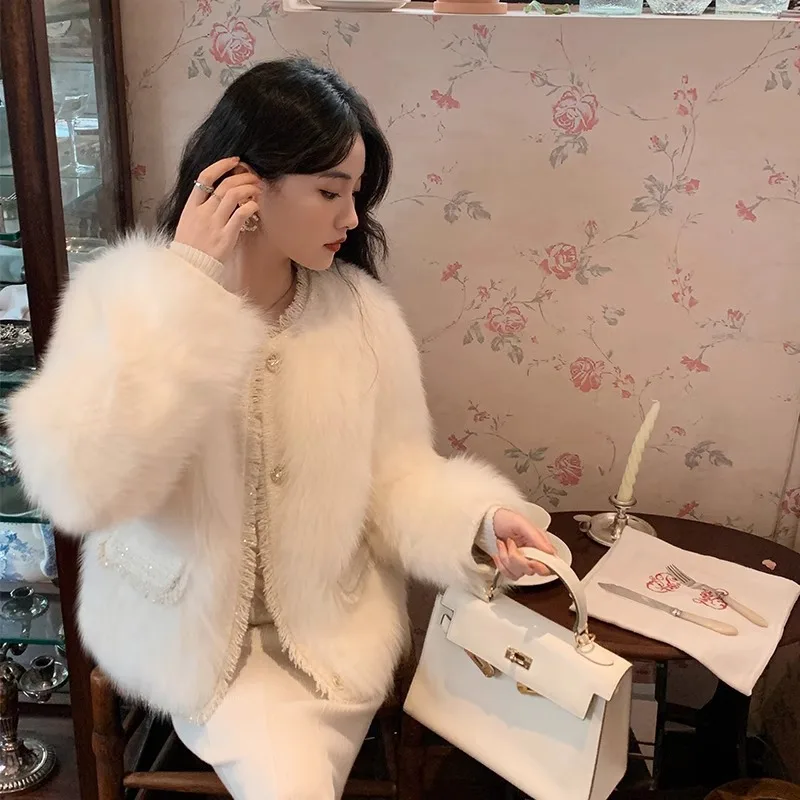 인조 모피 코트 여성용 모피 재킷 솔리드 포켓 라운드 넥 긴 소매 싱글 브레스티드 루즈 캐주얼 오피스 레이디 2025 가을 겨울