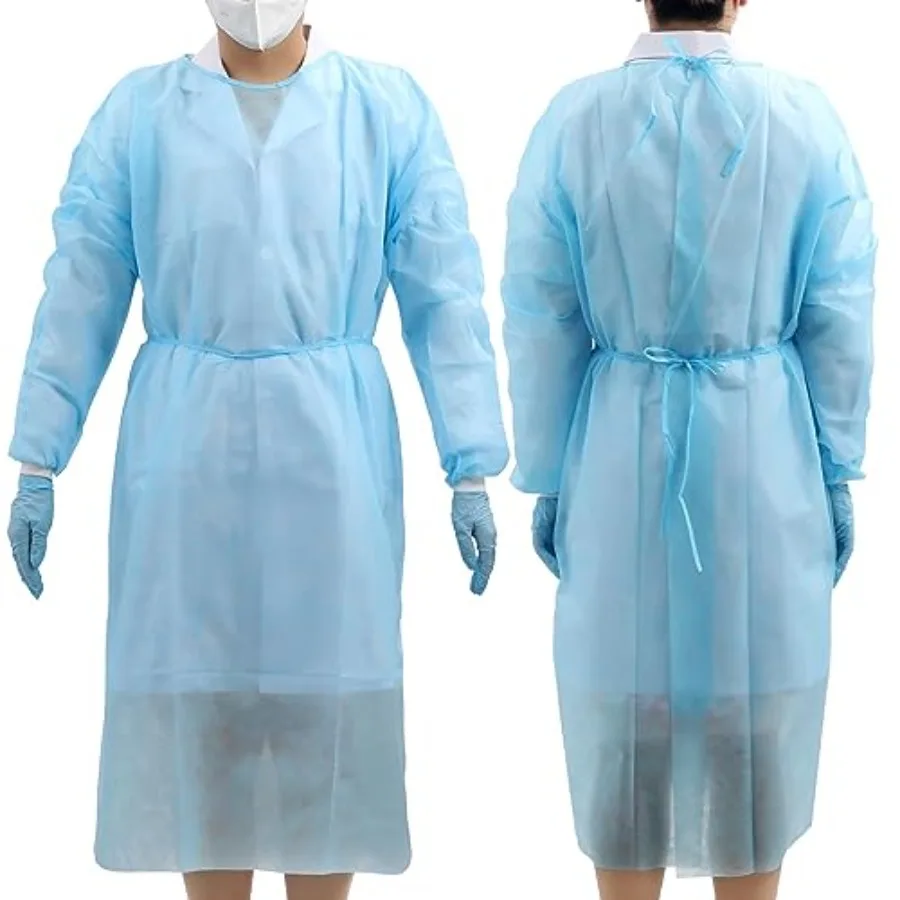 

JMU 10 Pcs Disposable Isolation Gowns Blue Polypropylene Medical Gowns with Knitted Cuffs for Healthcare Settings Laboratory Us