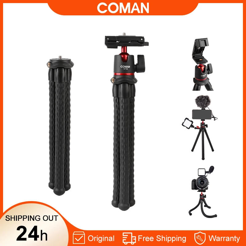 COMAN MT35 Flexible Octopus Tripod Phone DSLR Camera 2 in 1 Design Tripod With Phone Holder Side Cold Shoe 1/4'' Screw For Phone