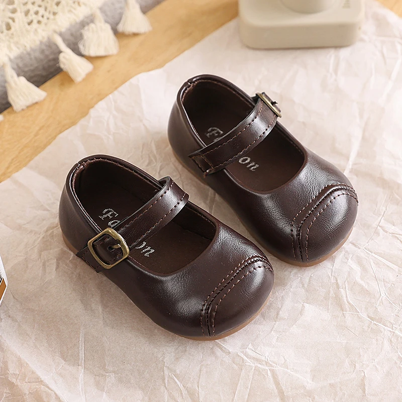 Baby Flat Shoes Soild Color Versatile Kids Walking Shoes Soft Bottom Non-slip 2026 Brand New Kids Princess Shoes Round Toes