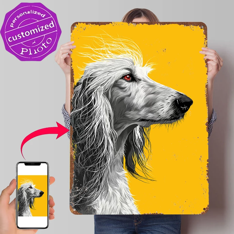 Elegant Afghan Hound Portrait Tin Poster Customized Wall Art Retro Vintage Metal Signs for Fans Room Bar Accessories Home Decor