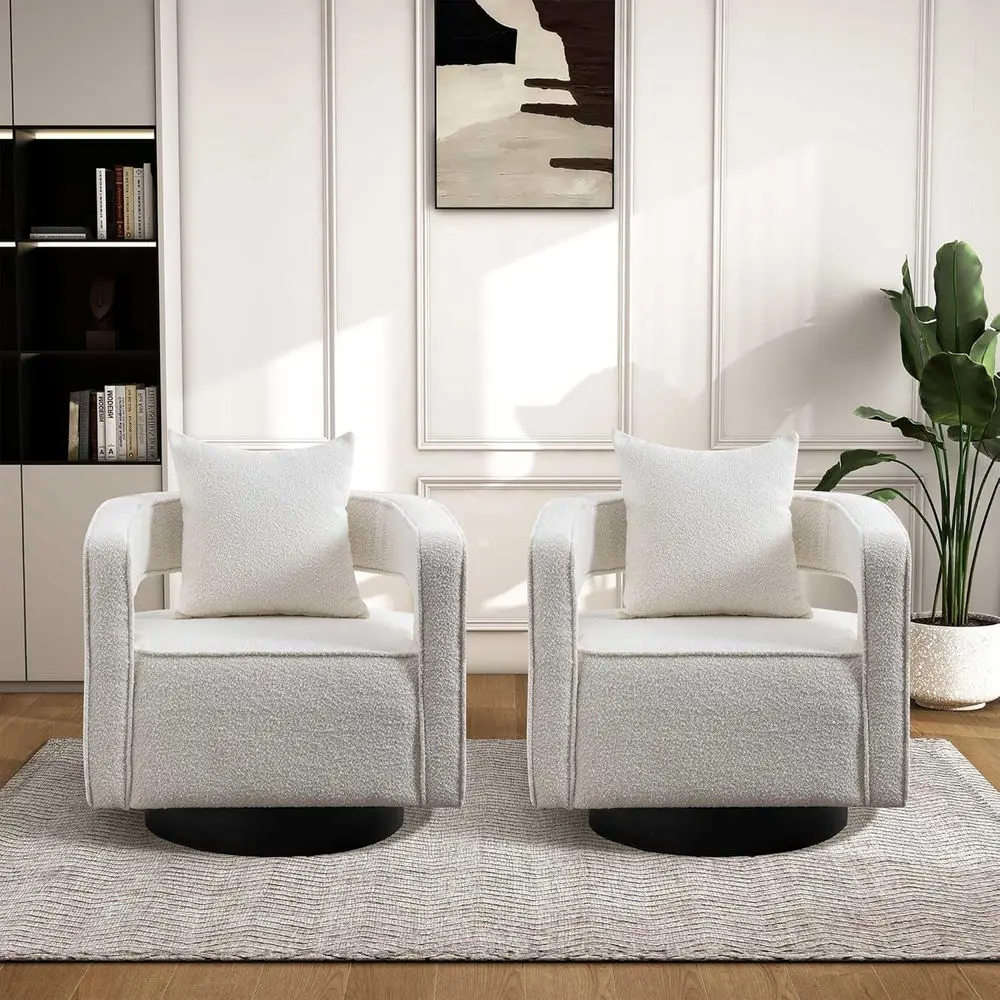 

Swivel Accent Chairs for Living Room, 360 Degree Swivel Barrel Chair, Living Room Accent Chair, Boucle, Ivory, 2PACK