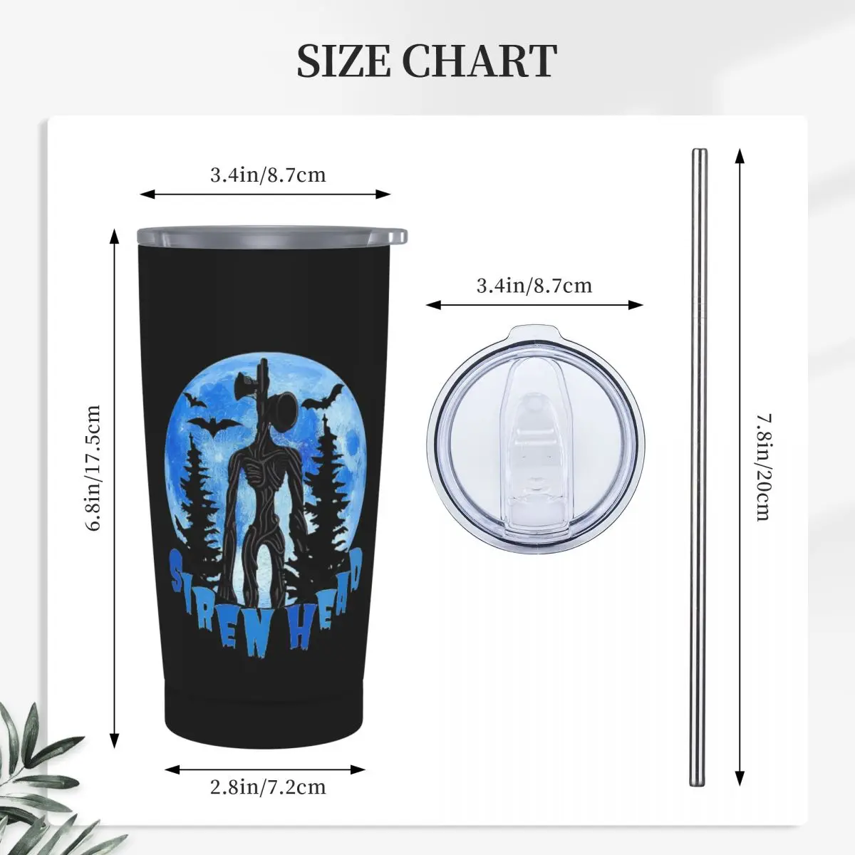 Cartoon Horror Creepypasta Siren Head Stainless Steel Tumbler Vacuum Insulated Mug Thermal Cold Cups Straws With Lid 20oz