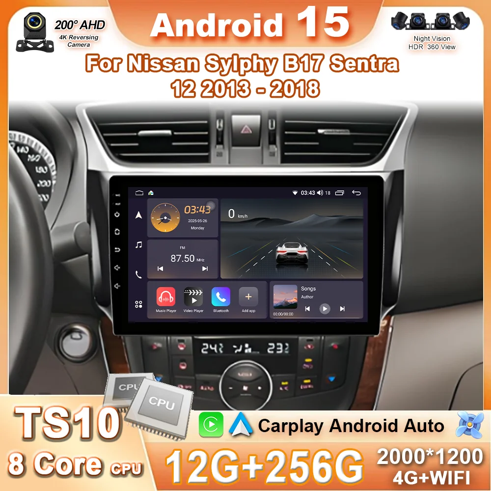 Android 15 For Nissan Sylphy B17 Sentra 12 2013 2014 2015 2016 2017 2018 Carplay Car Radio Multimedia Player Stereo NO 2DIN DVD