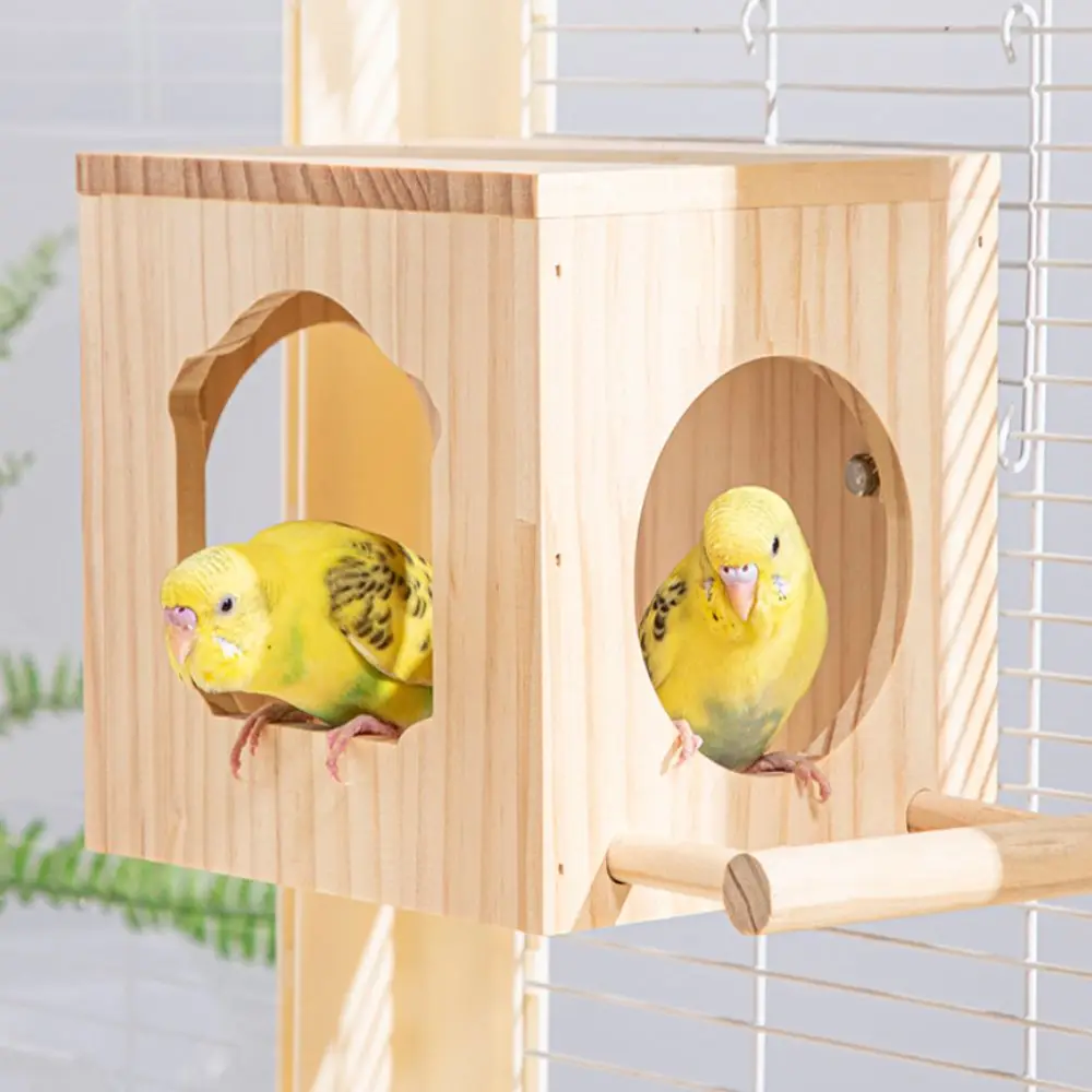 Creative Solid Wood Wooden Bird House Cage Square Convenient Bird Habitat Box Eco-friendly Warm Parrot Wood House Patio