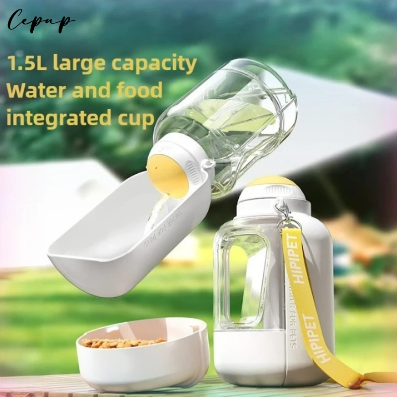 

Dog Feeder Portable waterer for walking the dog outdoors 1.5L large capacity water bottle pet Cat water food accompanying cup