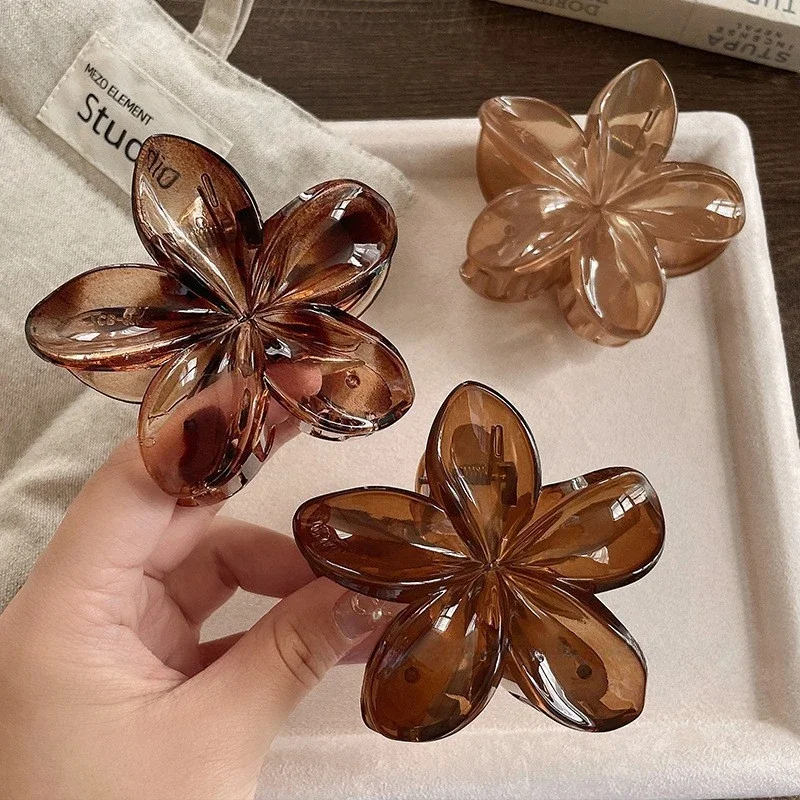 8cm/3.15in Women's Laser Mermaid Princess Flower Shaped Large-Size Brown Beige Lightweight Plastic Hair Clips Fashionable And