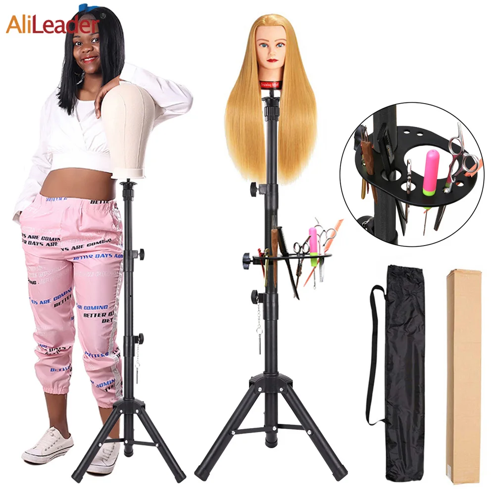 

65cm Synthetic Hair Mannequin Head for Hairdressing Practices 55" Strong Matal Wig Stand Tripod for Training Head