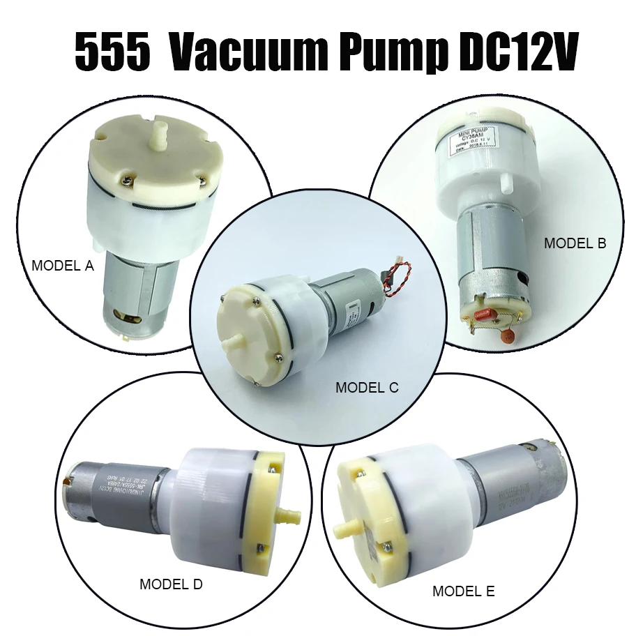 DC 12V 555 Micro Diaphragm Vacuum Pump for Electronics DIY Research And Development Production Line Vacuum Degree -70Kpa