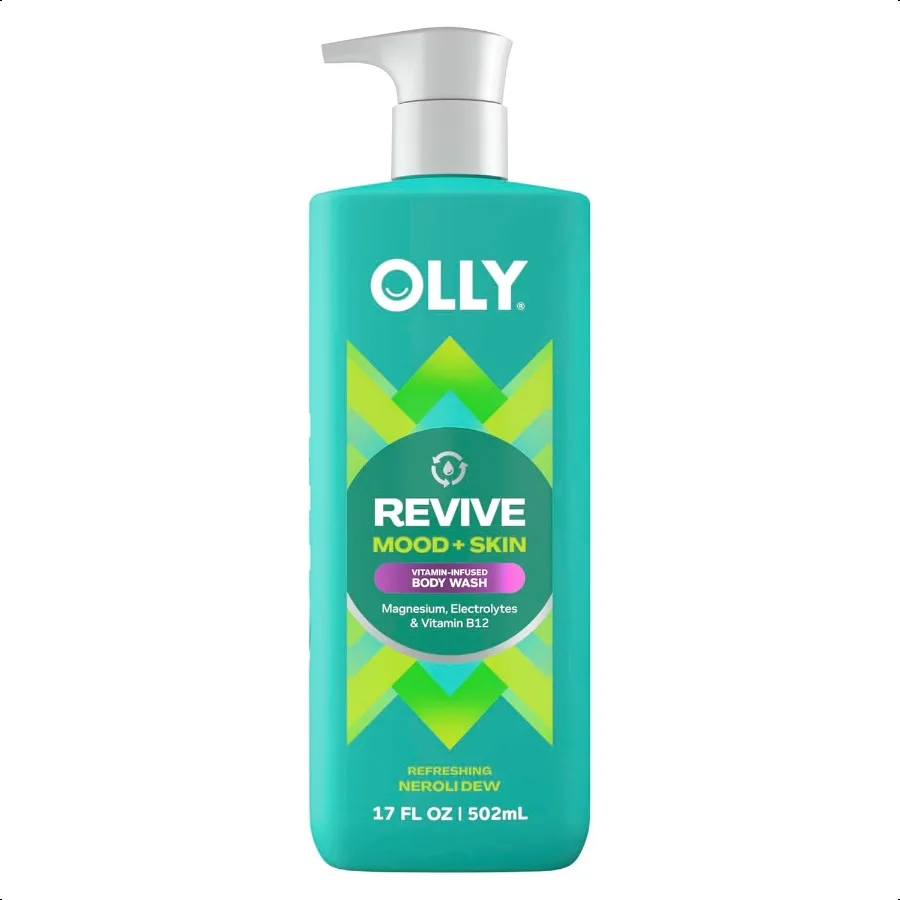 

OLLY Revive Body Wash с магниевыми электролитами, питательное очищающее средство с витамином B12 для восстановления кожного барьера, глубокое увлажнение, освежение