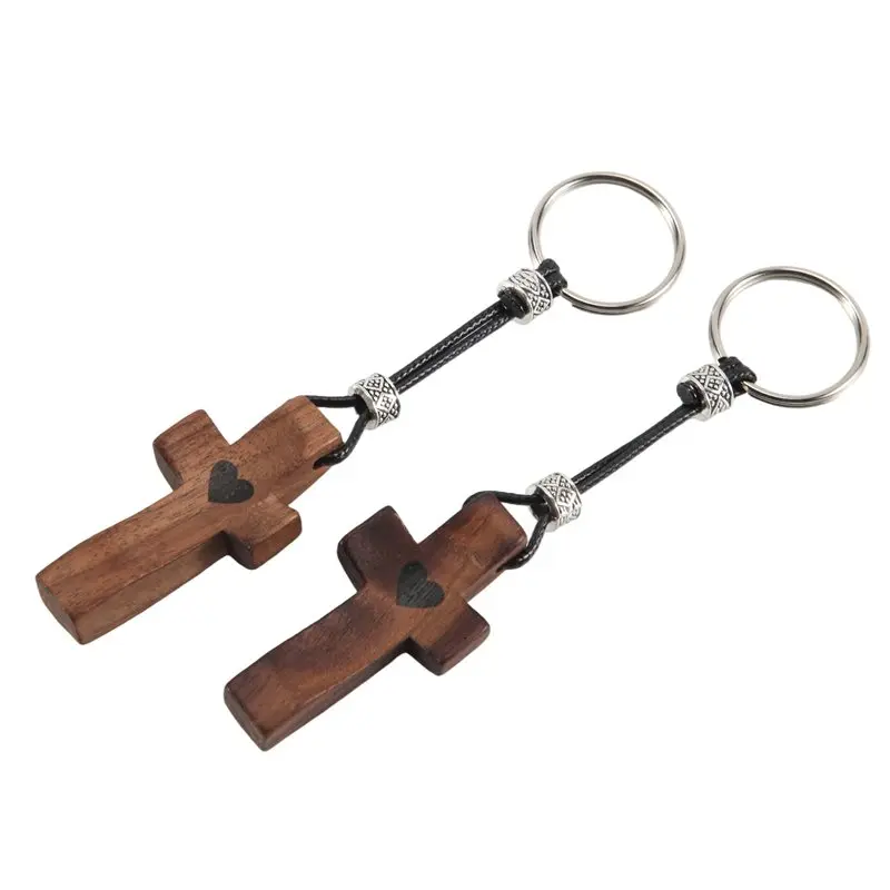 2Pcs Walnut Wood Crosskeychain Handheld Wooden Cross Keychain Fingertip Stress Relief Gifts Pocket