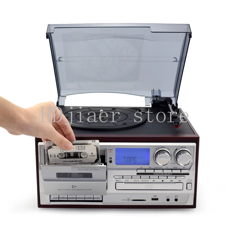

2025 VINYL Record Player Retro Gramophone - LP/CD/Tape/U Disk Playback, FM/AM Radio, Old-Fashioned Bluetooth Audio