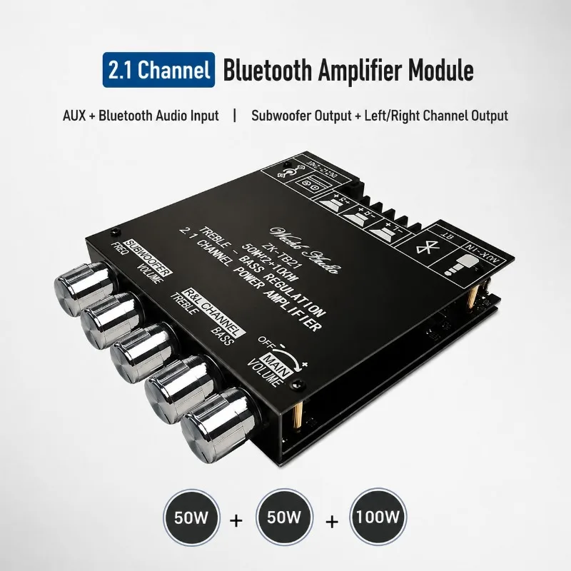 2.1 Channel Bluetooth-compatible Digital Audio Power Amplifier Module Treble Bass Adjustable High Power Amp Board with Super