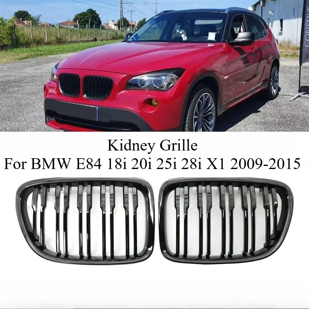 Frontstoßstangen-Kühlergrill Glänzend Schwarz Racing Grills für BMW E84 X1 Doppelsteg-Kühlergrill für BMW 18i 20i 25i 28i 2009-2015