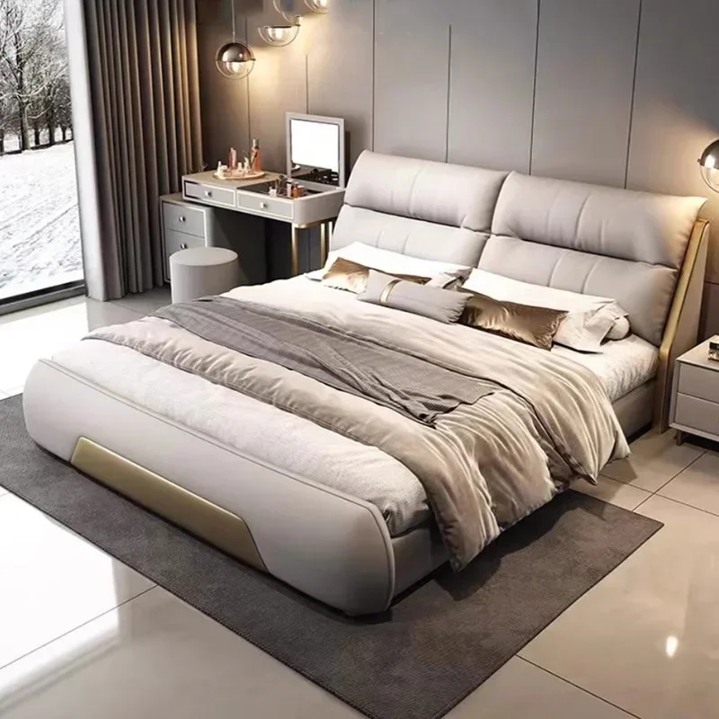 Modern Aesthetic Couple Bed Wood Multifonction Queen Size Bedroom Bed Lounge Luxury Cama De Matrimonio Nordic Furniture