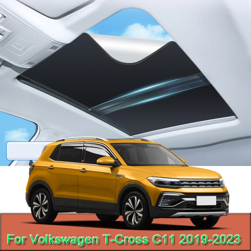 Car Electrostatic Adsorption Sunroof Sunshade Cover For Volkswagen T-Cross C11 2019-2023 2024 Heat Insulation Skylight Sticker