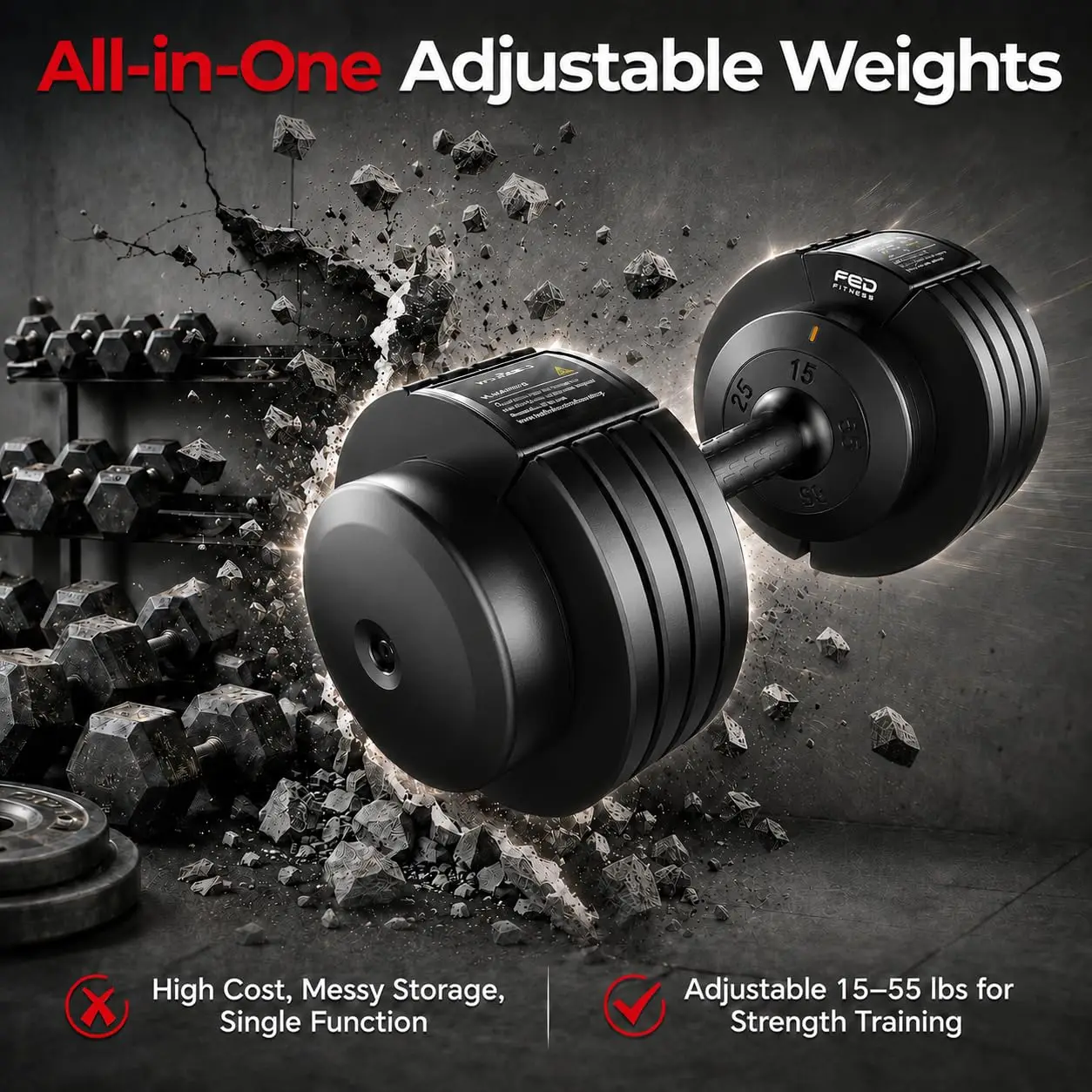 DB2 Adjustable Dumbbell Set, 55LB/110LB Option, 5-in-1 Quick Adjustable Weights with Storage Box and Non-Slip Handle