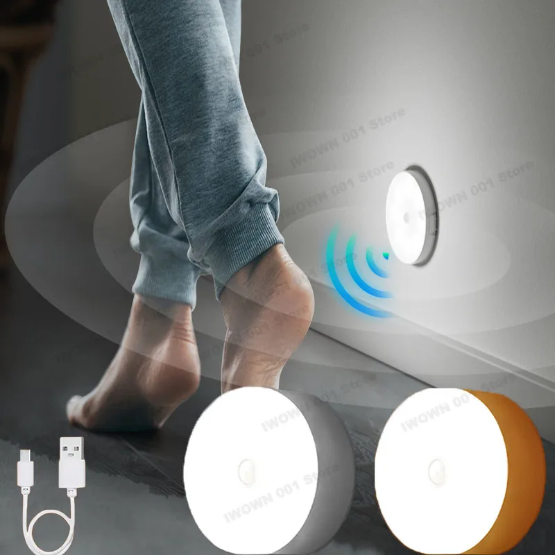 Mini LED Touch Sensor Night Lights USB Rechargeable Kitchen Bedroom Magnetic Base Wall Light Round Portable Dimming Night Lamp