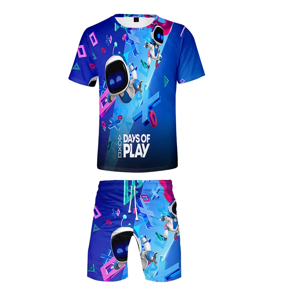 Fashion Youthful Funny astro bot 3D Printed Two Piece Set sandy beach Shorts+ T-shirt Boy/Girl jogging Short sleeve Sport suits