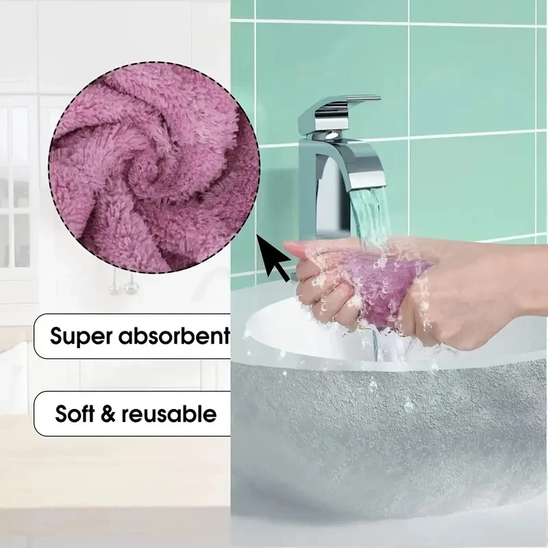 10pcs Thickened Cationic Rag, Coral Fleece Household Absorbent Non-shedding Dishwashing Cloth, Double