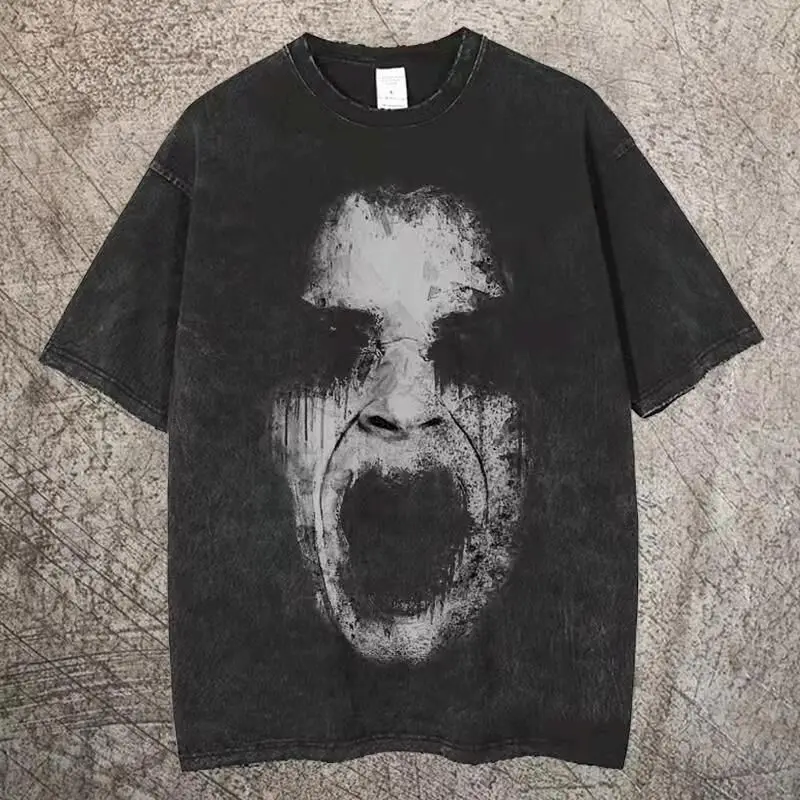 Oversized T-shirts Transparent Funny Face Short Sleeved T Shirt for Men Women Loose Dark Style Tops Summer Hip-hop Funny Ins Top