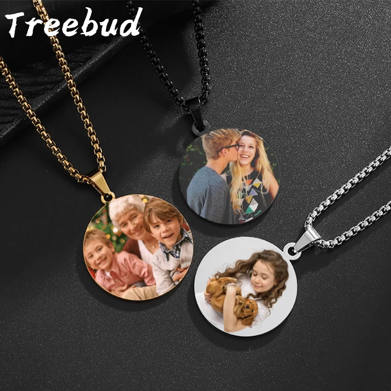 

Treebud Custom Personalized Color Photo Necklace Stainless Steel Engrave Picture Logo Text Names Family Child Friend Couple Gift