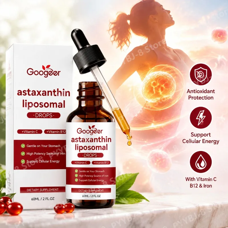 Astaxanthin Liposomal Drops, Support Cellular Energy & Antioxidant Protection, Astaxanthin Vitamin C B12 Iron Liquid Drops, 60ML