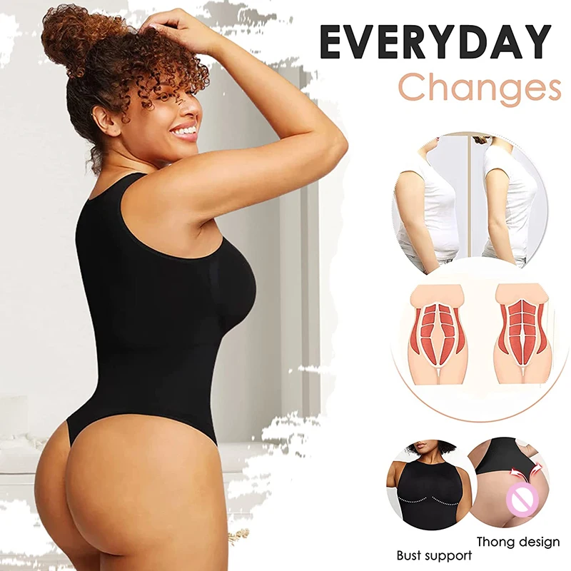 Bodysuit Women Casual Sexy Slim Jumpsuit Sleeveless High Neck Solid Tank Top Body Shaper Tummy Control Seamless Thong Shapewear