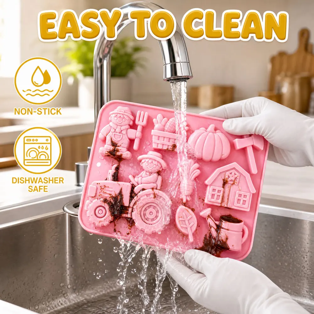 Cute Farm Theme Silicone Cake Mold,9 Cavity Pumpkin Shape Baking Tray for Chocolate,Candy,Jelly & Soap,Non-Stick Kitchen Tools