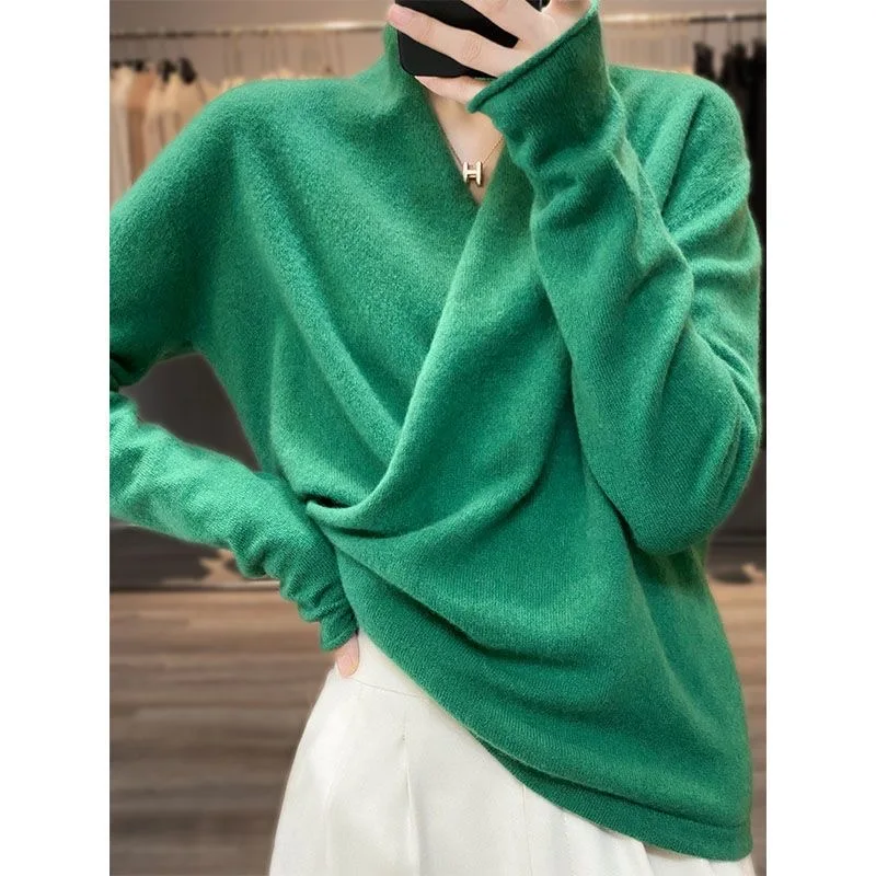 100% Merino Wool Kimono Pullover For Women\'s V-Neck Loose And Fashionable Sweater Spring And Autumn New Cashmere Knitted Top