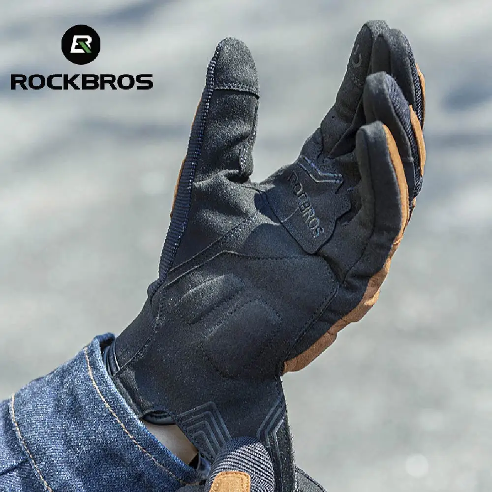 ROCKBROS Fahrradhandschuhe, atmungsaktive, rutschfeste, stoßfeste MTB-Rennrad-Vollfingerhandschuhe, bequeme Fahrradausrüstung aus Polyester – Detail 17