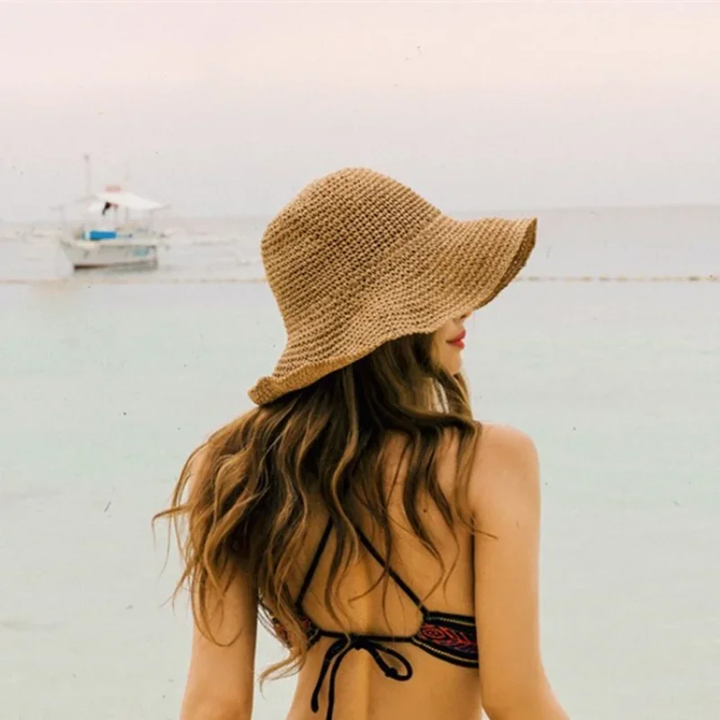 Sun Hat Wide Brim Floppy Summer Hats for Women Beach Panama Straw Dome Weave Bucket Hat Femme Shade Hat Women Hats