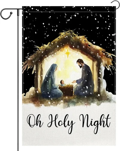 Oh Holy Night Nativity Garden Flag 12X18 Inch Double Sided Christmas Winter Holi JJE DDI GGX