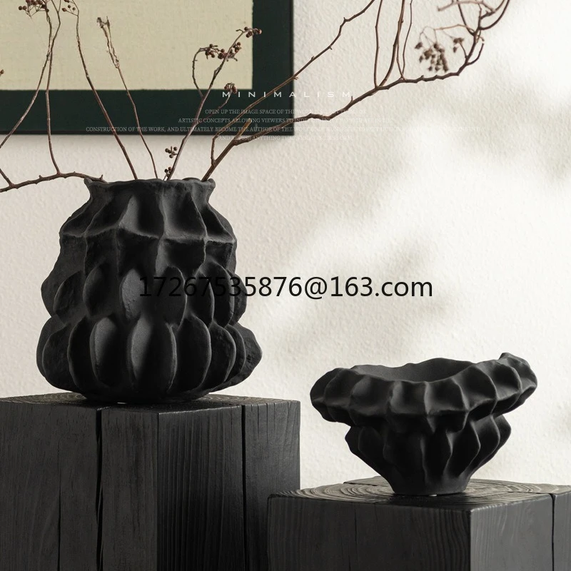 

Wabi Sansan black matte texture wrinkled concave-convex ceramic vase medium antique model room decoration