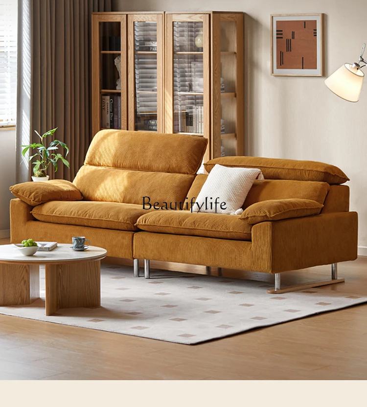 

Fabric Sofa Living Room High Backrest Straight Three-Seater Simple Corduroy Sofa