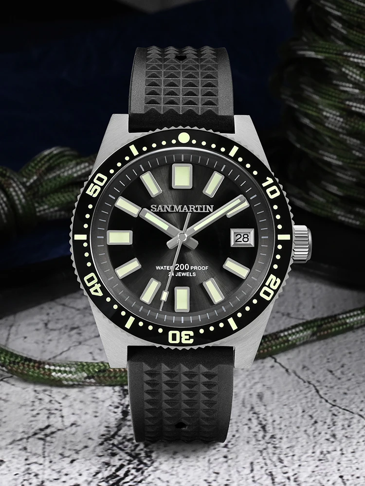 San Martin nový 62mas diver hodinky 40mm NH35 automatický mechanická hodinky pro muži plný světelný vodotěsný 200m guma řemen SN0007