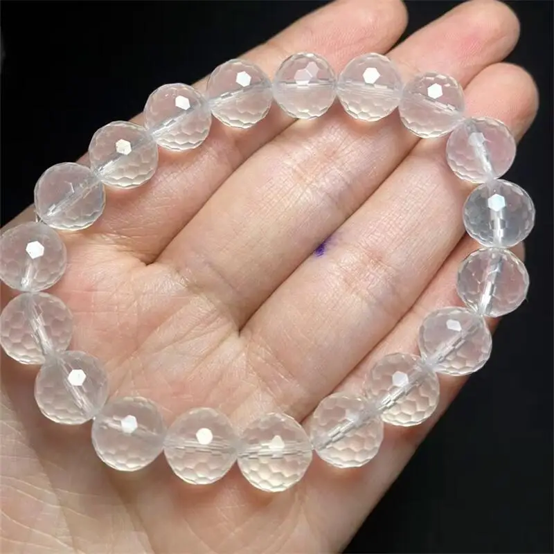 

9.5MM Natural Milky Clear Quartz Facet Bead Gemstone Round Bead Crystal Healing Gem Women Men Fine Jewelry Gift 1PCS