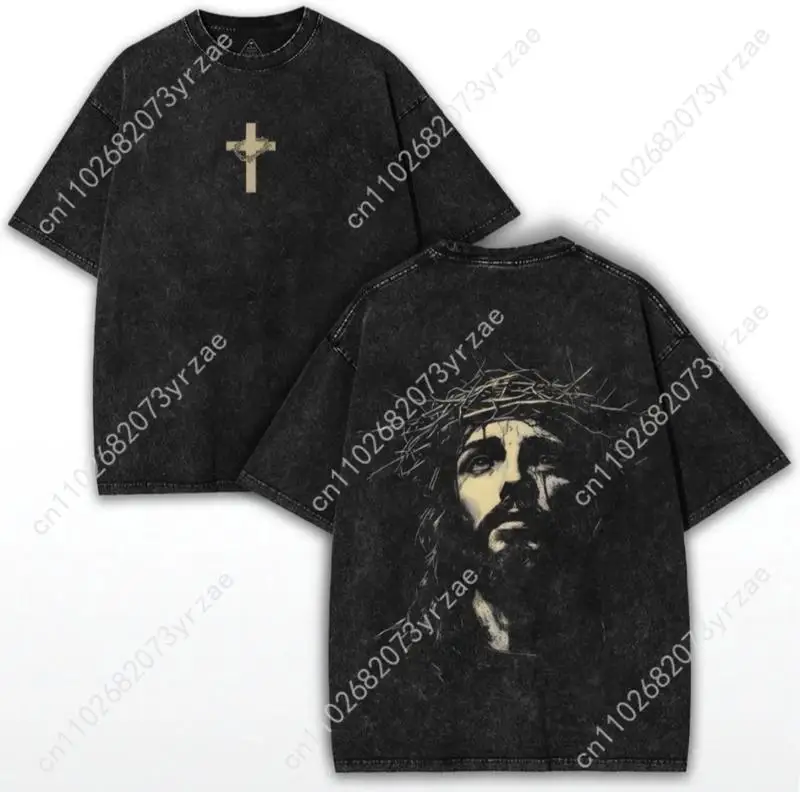 Jesus coroa de espinhos retro tshirt homem mulher de alta qualidade vintage t camisa algodão manga curta moda t macio respirável topos