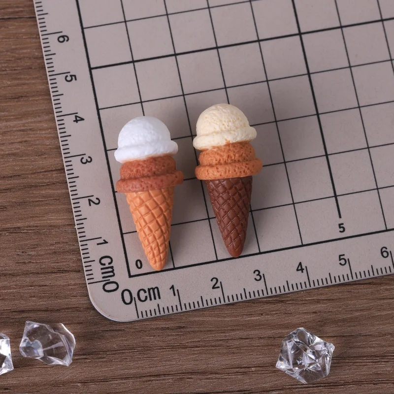 3pcs Mini Ice Cream Double Scoop Ice Cream Cone Dessert Model Fake Food Resin Miniature Making Decoration Home Decor Crafts