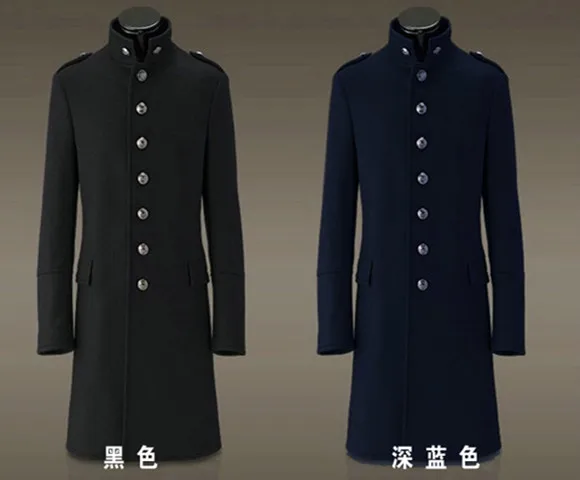 German Officer Tunic Jacket Men's Militar Style Wool Overcoat Winter Stand Collar Long Coat Vintage Gothic Slim Fit Black