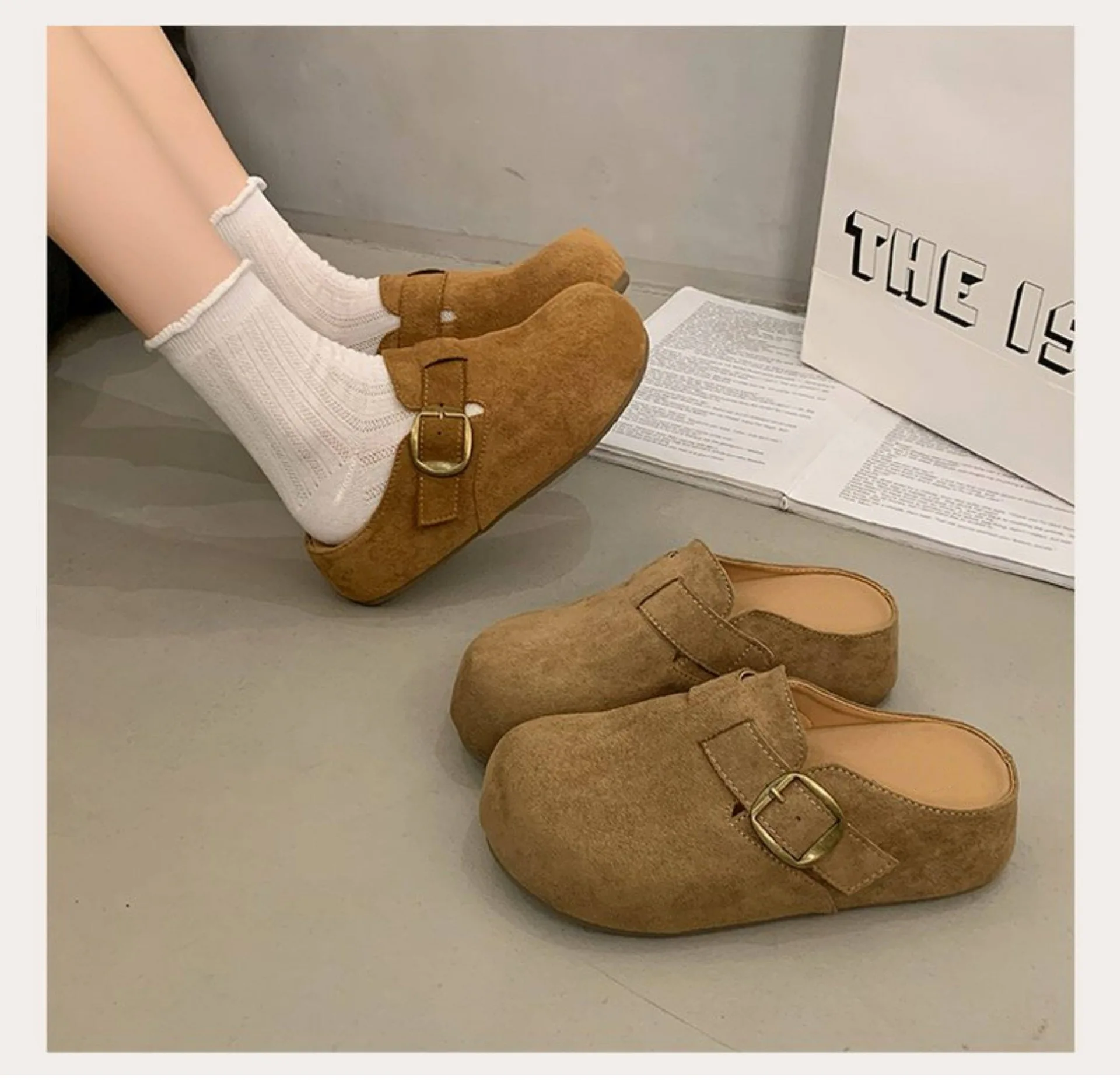 2026 Kork-Wildleder-Pantoffeln für Damen, Modische Clogs, Klassische Kork-Antirutsch-Outdoor-Pantoffeln mit Fußgewölbestütze – Detail 11
