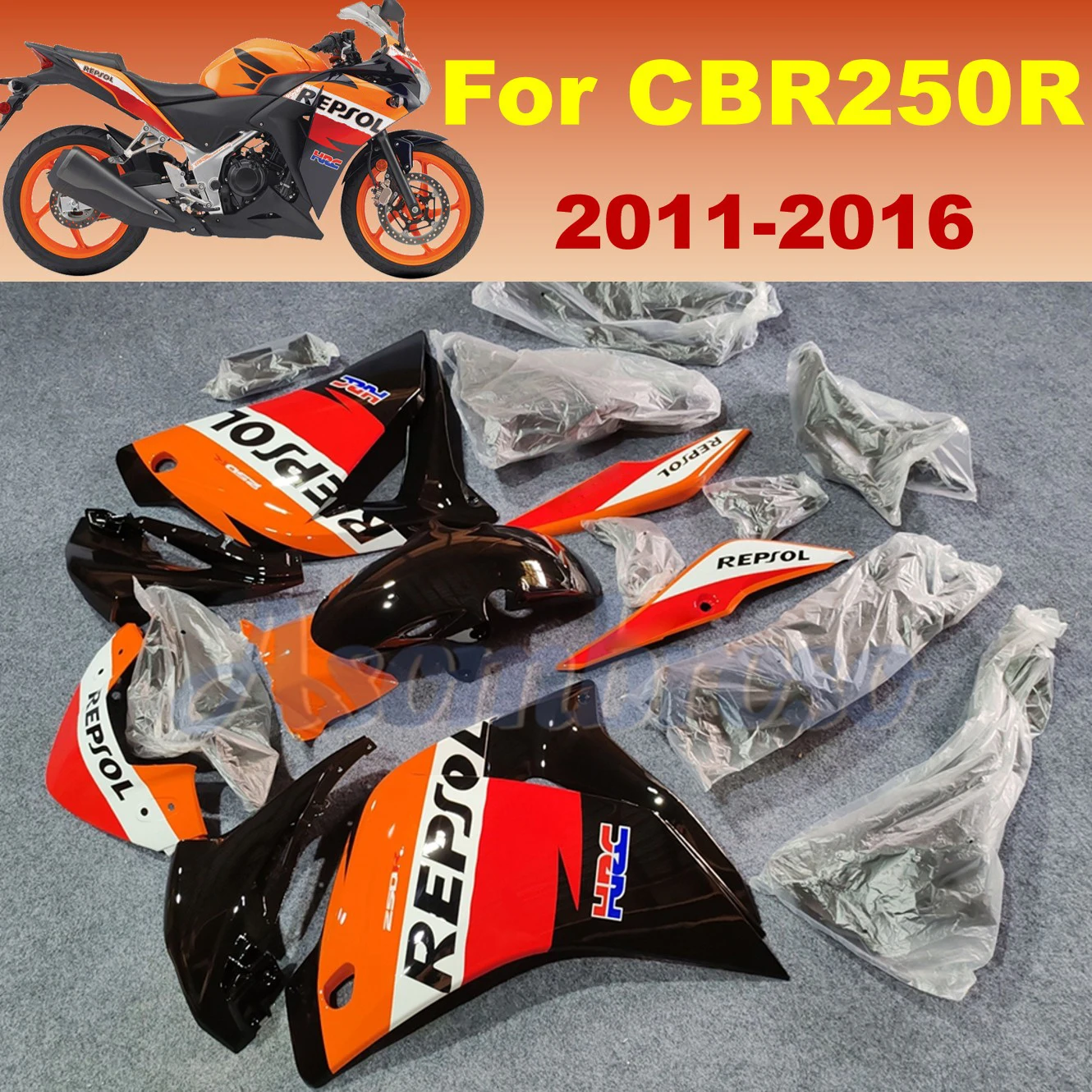 Fairing Set For Honda repsol CBR250R 2011 2012 2013 CBR 250 R Orange Red Motorcycle ABS Plastic Body Panel Replacement Kit