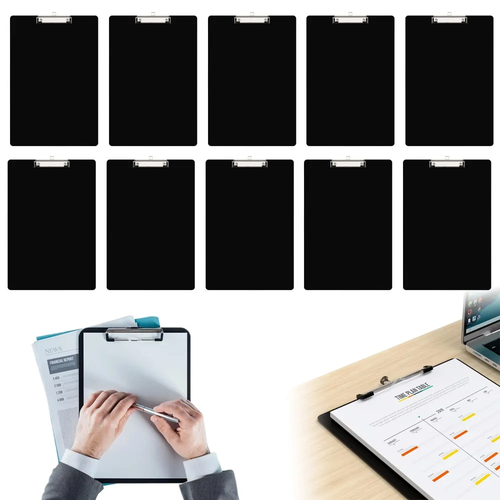 Lot de 10 porte-documents A4 en plastique noir avec clip
