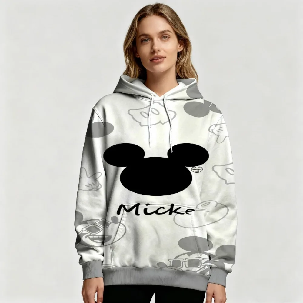 Popularna damska bluza z kapturem z motywem Myszki Miki Disneya, ciepła bluza z długim rękawem, swobodna odzież na jesień i zimę.