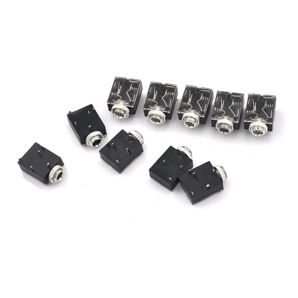 10pcs//lot Headphone Jack 5 Pin  Mount Female 3.5mm Stereo Jack Socket Connector Headphone Jacks