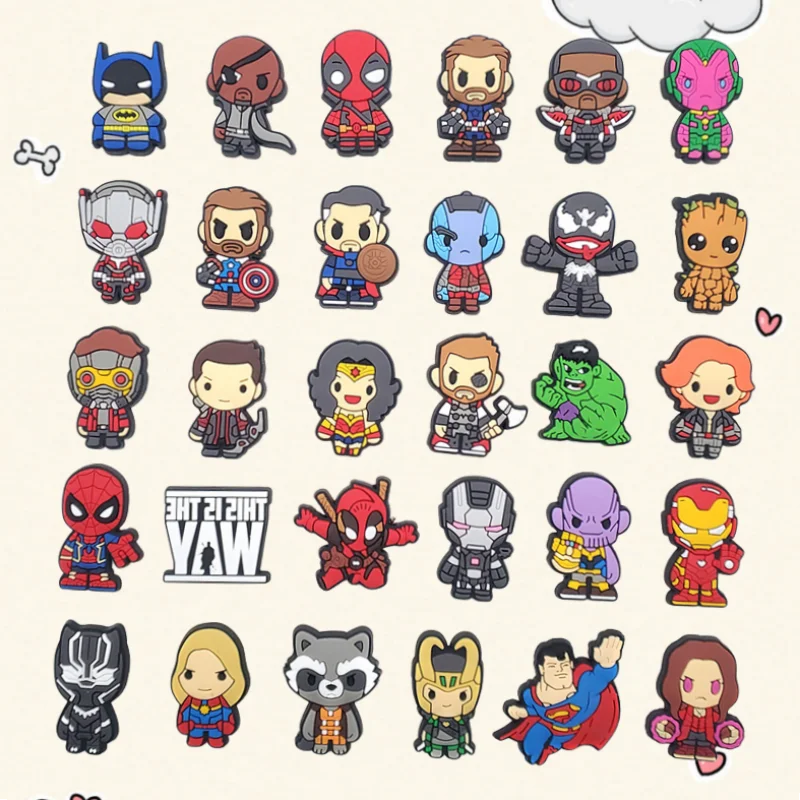 

30Pcs Marvel Superhero PVC Shoe Charms Cute Cartoon DIY Sandals Accessories for Clogs Decorations with Buckle for Boys Kids Gift