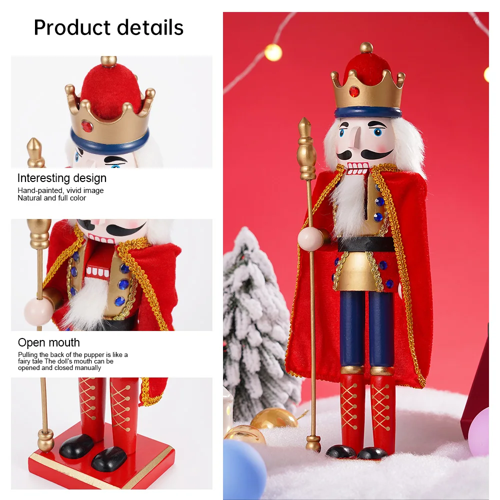 38CM Cloak King Nutcracker Folk Solid Wood  Handicraft Puppe for Home Living Room Office Desktop Decoration Christmas Gift