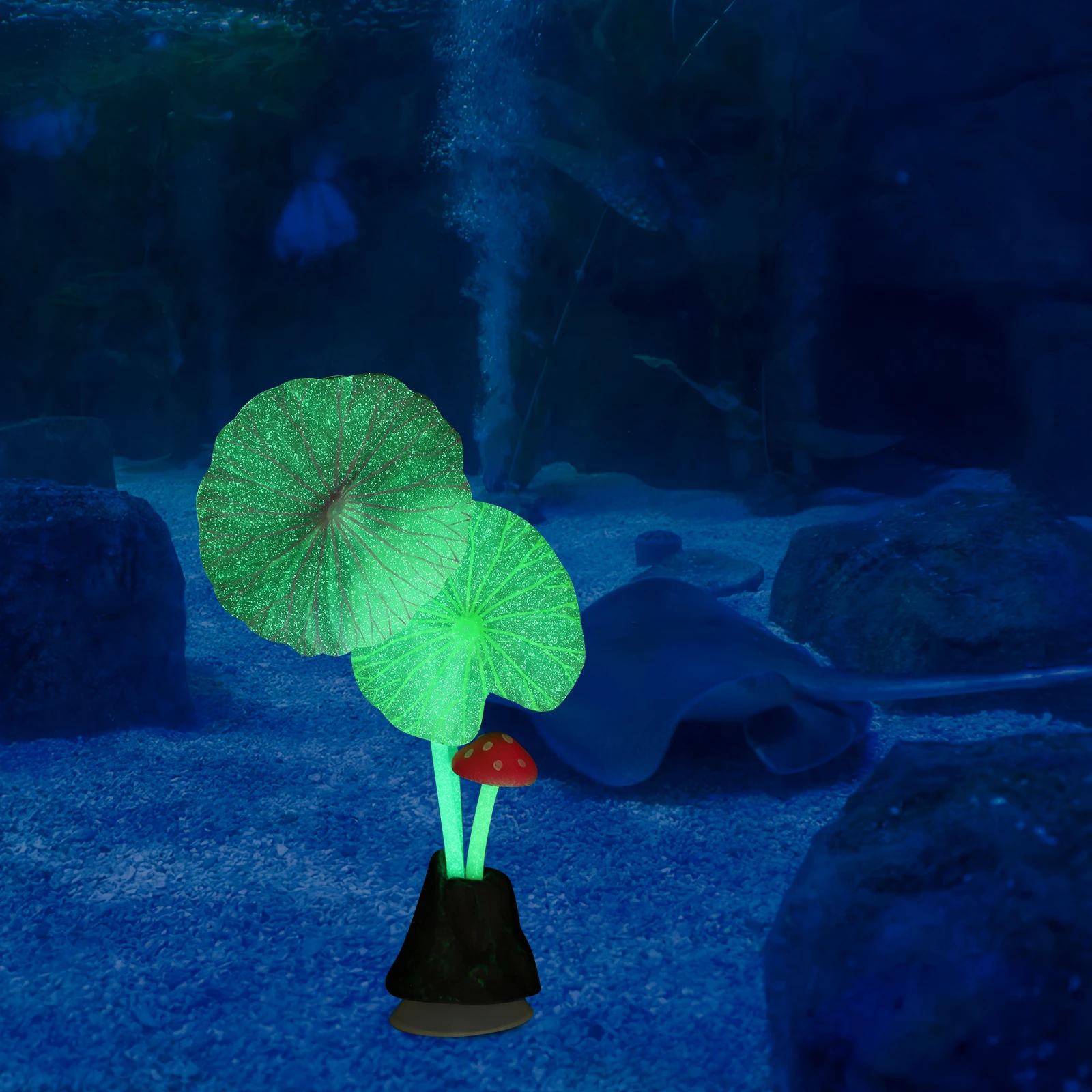 

2pcs Glowing Silicone Lotus Leaf Mushrooms Durable Safe Aquarium Fish Tank Decoration Home Ornament Pet Supplies